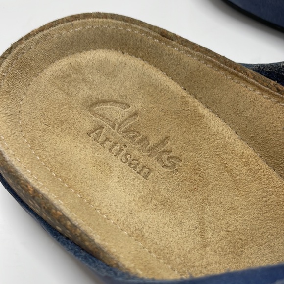 Clarks Artisan Perri Island Nubuck Sandals Size 6 Black Cork Effect Slip On - Picture 2 of 10